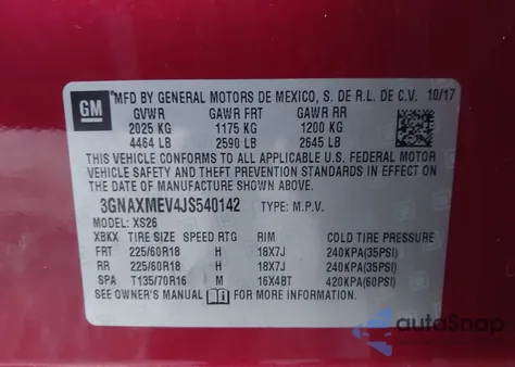 2018 Chevrolet Equinox Premier z USA, uszkodzony, nr VIN 3GNAXMEV4JS540142
